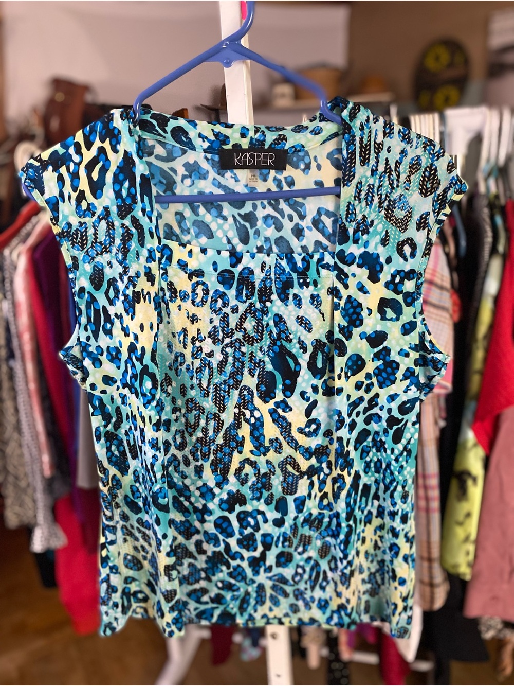 Kasper Blue Multicolor Leopard Print Cap-Sleeve Camisole